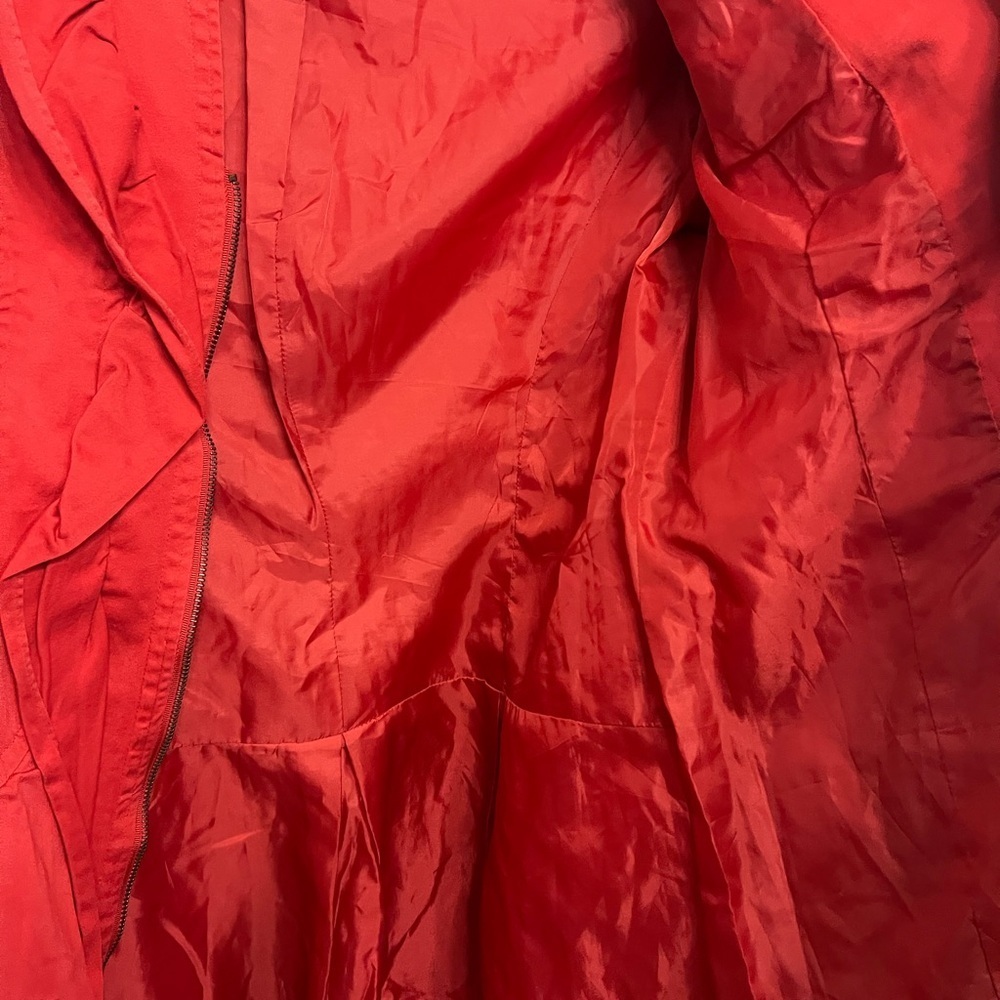 Elle Women's Vibrant Red Trench Coat Ruffle Missing Belt Size Medium - Picture 8 of 9